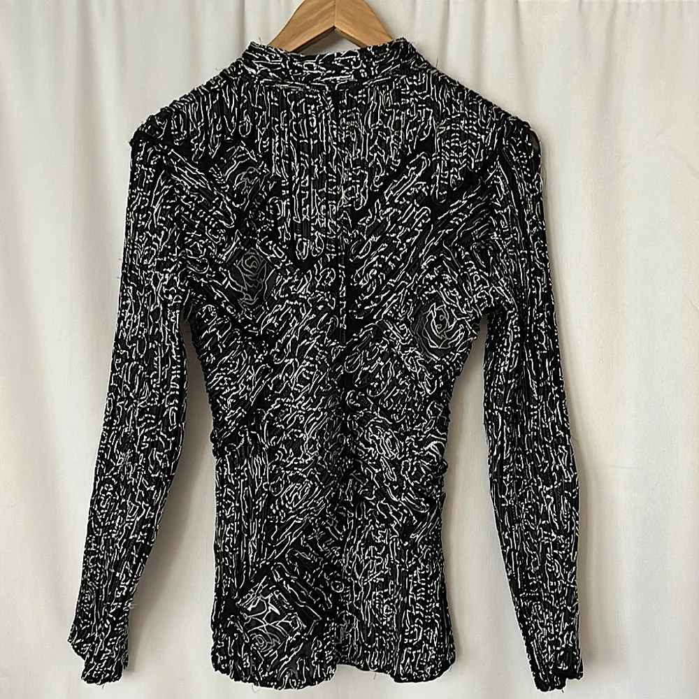 Obstine’e Vintage Black/White Geometric Zip Front Long Sleeve Jacket Top *Sz 8* - Picture 2 of 6